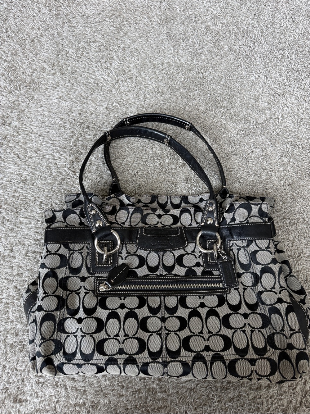 Coach Black and Ivory Signature Canvas Tote